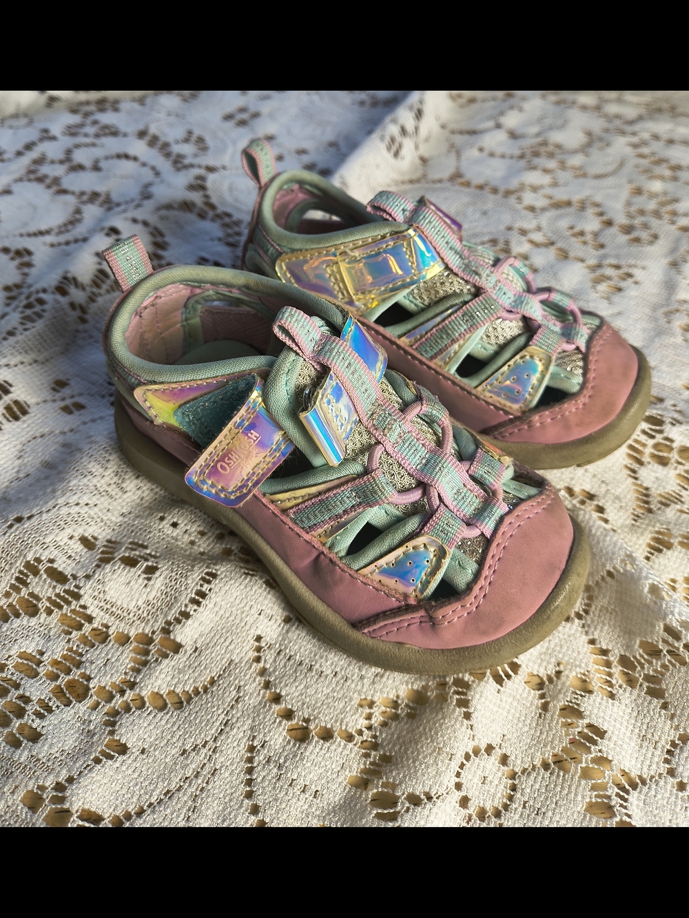 Oshkosh pastel purple and blue cut out sneaker sandals for toddler or baby
